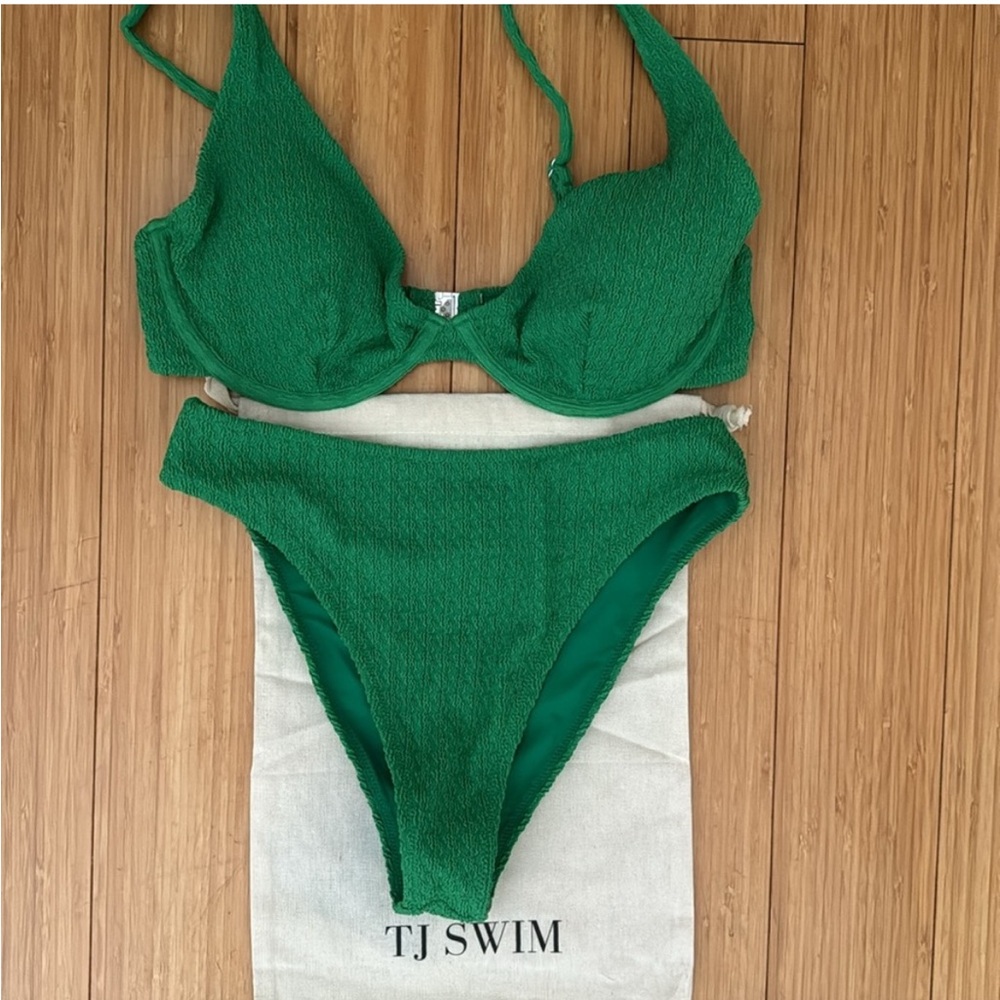 TJ Swim Green Textured Bikini Set